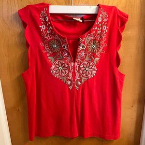 Anthropologie Akemi + Kin Binah Scalloped Red Top